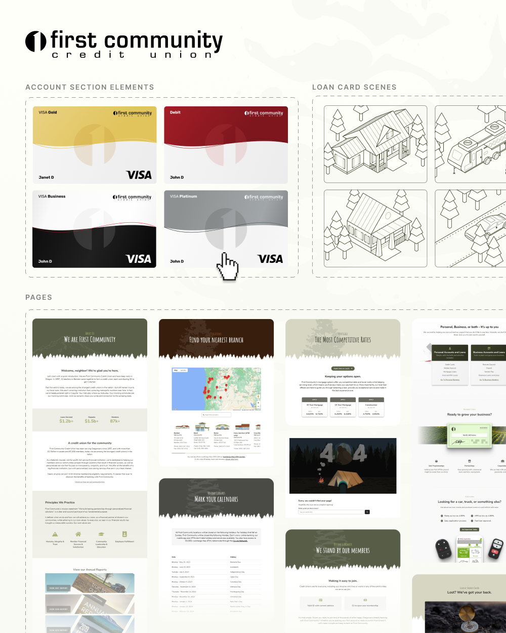 Series of screen caps and elements from the First Community Credit Union Website.
