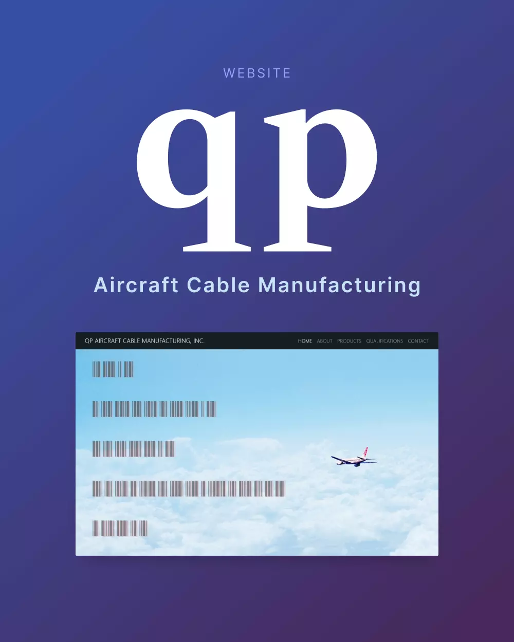 Website mockup of QP Aircraft Cable Manufacturing.